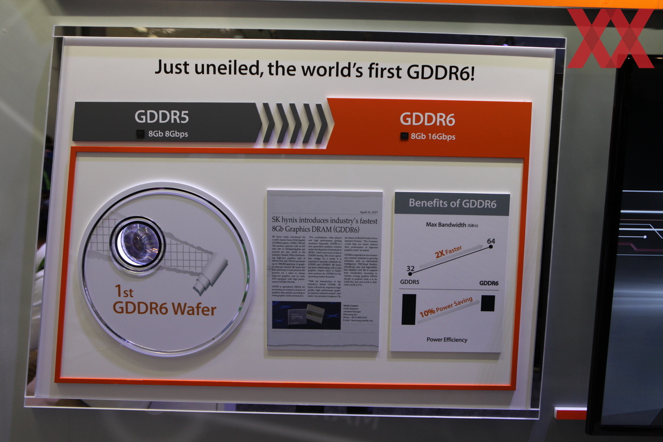 Media asset in full size related to 3dfxzone.it news item entitled as follows: Alla GTC 2017 SK Hynix mostra il primo wafer di memoria video GDDR6 | Image Name: news26306_SK Hynix-GDDR6-GTC-2017_2.jpg